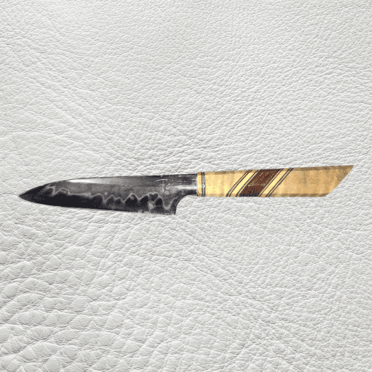 Custom knife with pink and purple stabilized wood handle